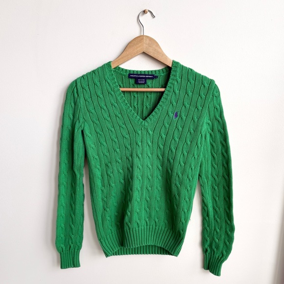 Ralph Lauren V-Neck Green Sweater Jumper Fall Size Small - Picture 1 of 4